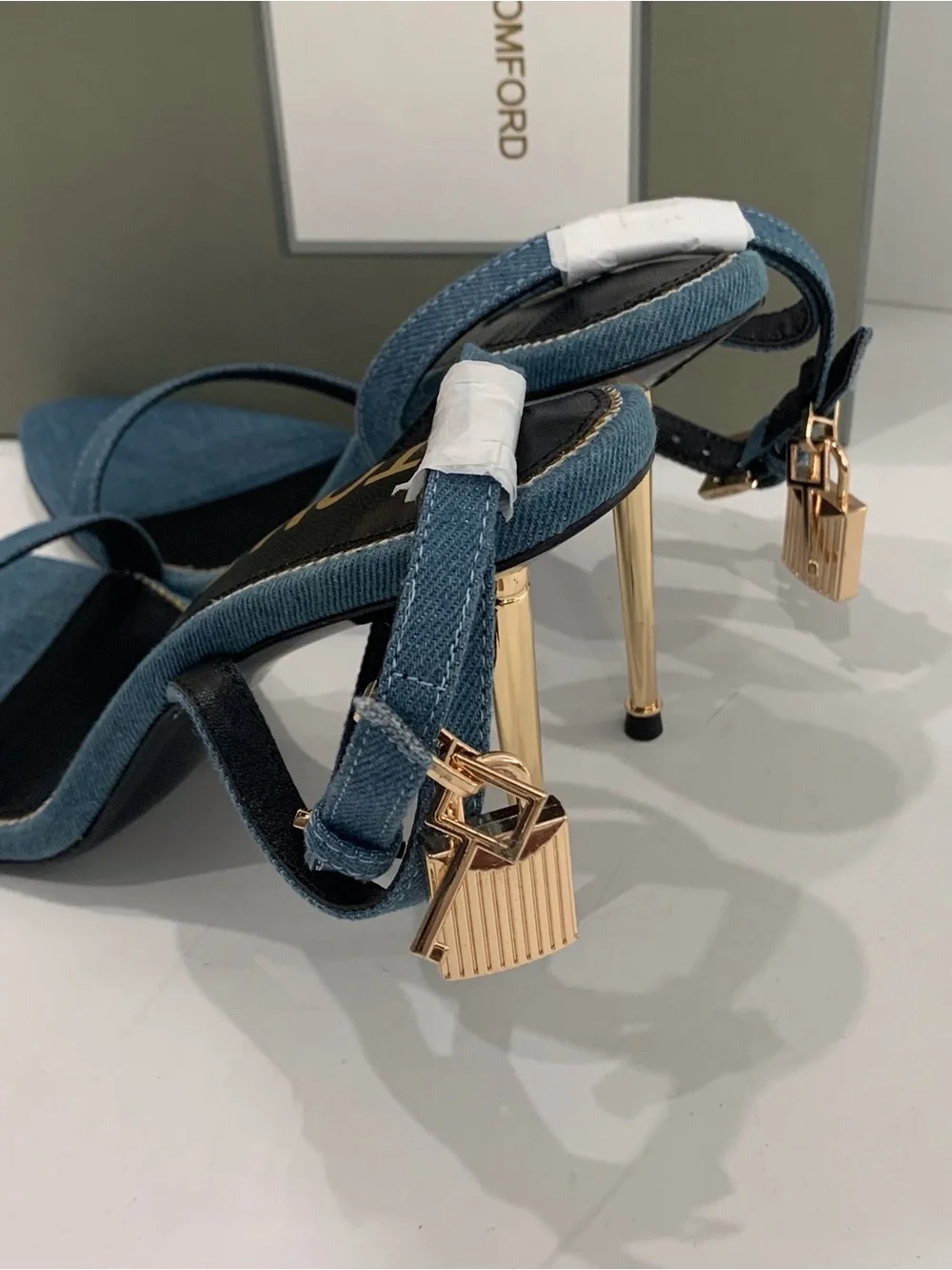 Tom Ford Denim Blue Ankle-Strap Stiletto Sandals